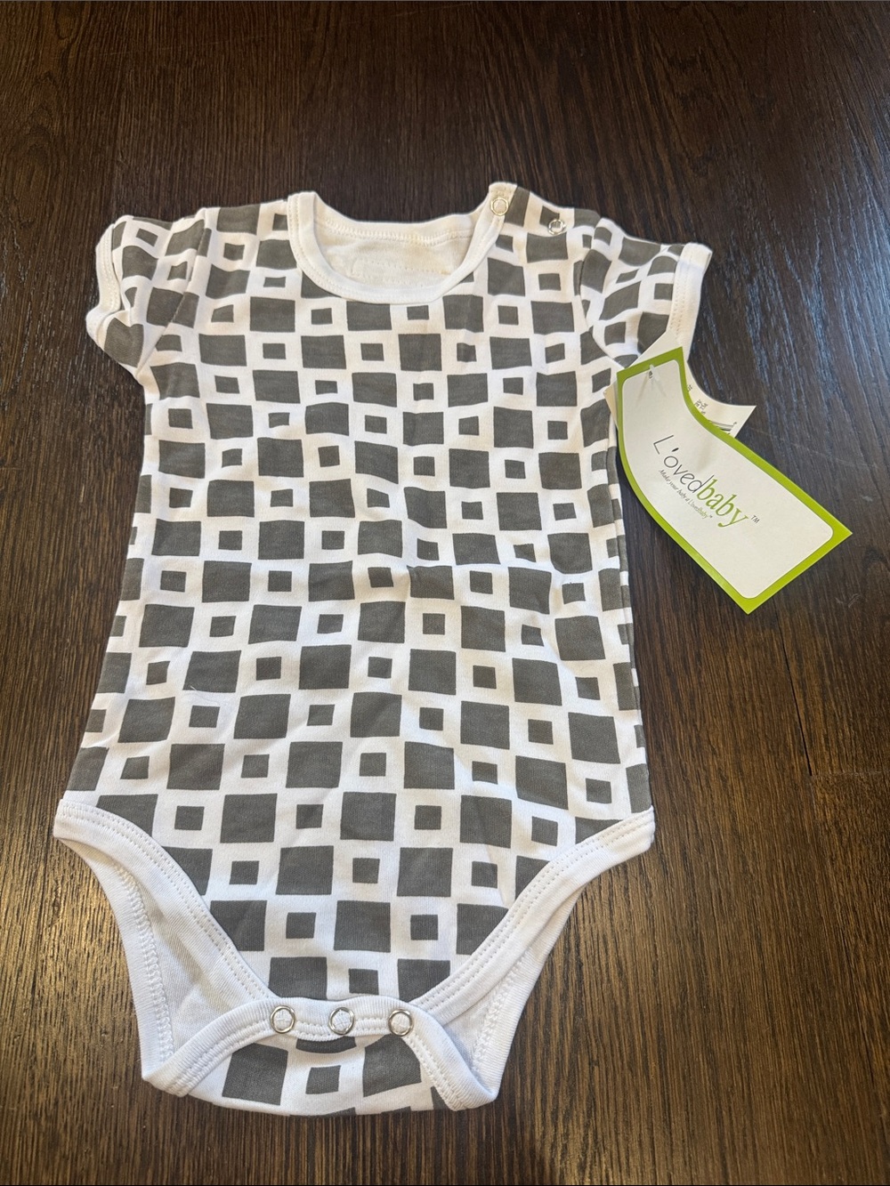 L'ovedbaby White & Gray Geometric Short-Sleeve One-Piece